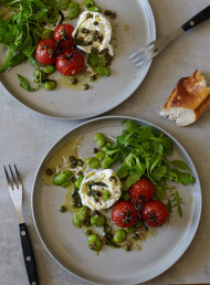 Roasted Tomatoes and Mozzarella with Warm Sage and Anchovy Dressing