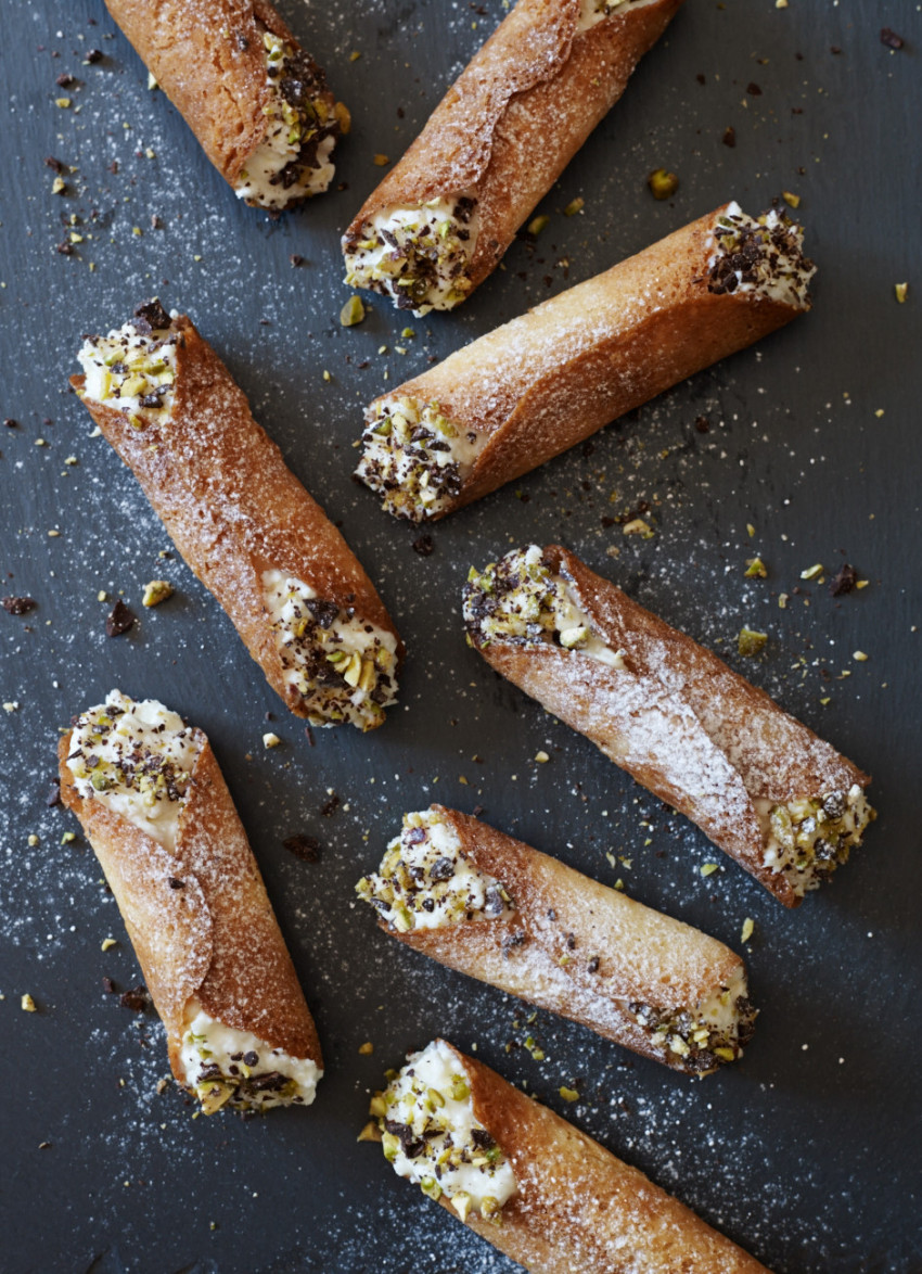 Baked Cannoli with Whipped Ricotta, Chocolate and Pistachios