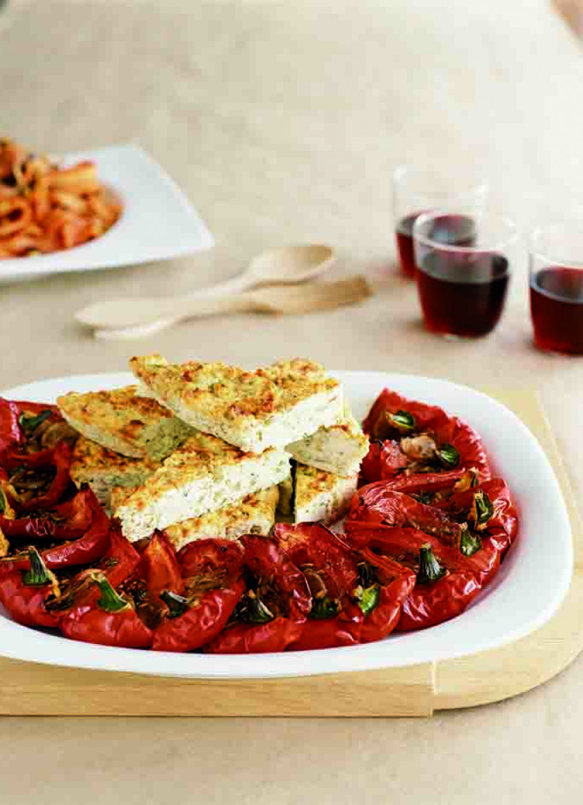Roasted Capsicums with Baked Ricotta and Olives