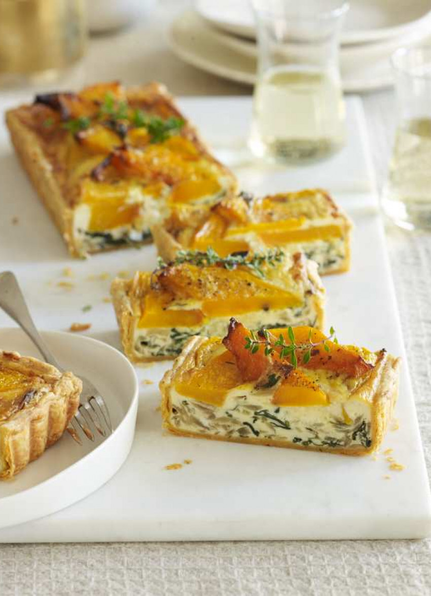 Caramelised Pumpkin and Spinach Tart with Paprika, Caraway Seed and Cheese Pastry