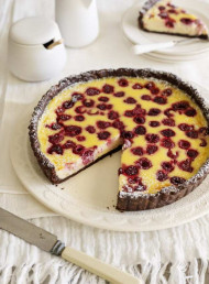 Coconut Custard and Raspberry Tart with Chocolate Pastry