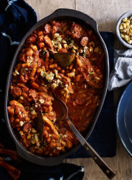 Braised Pork Belly with Chorizo and White Beans
