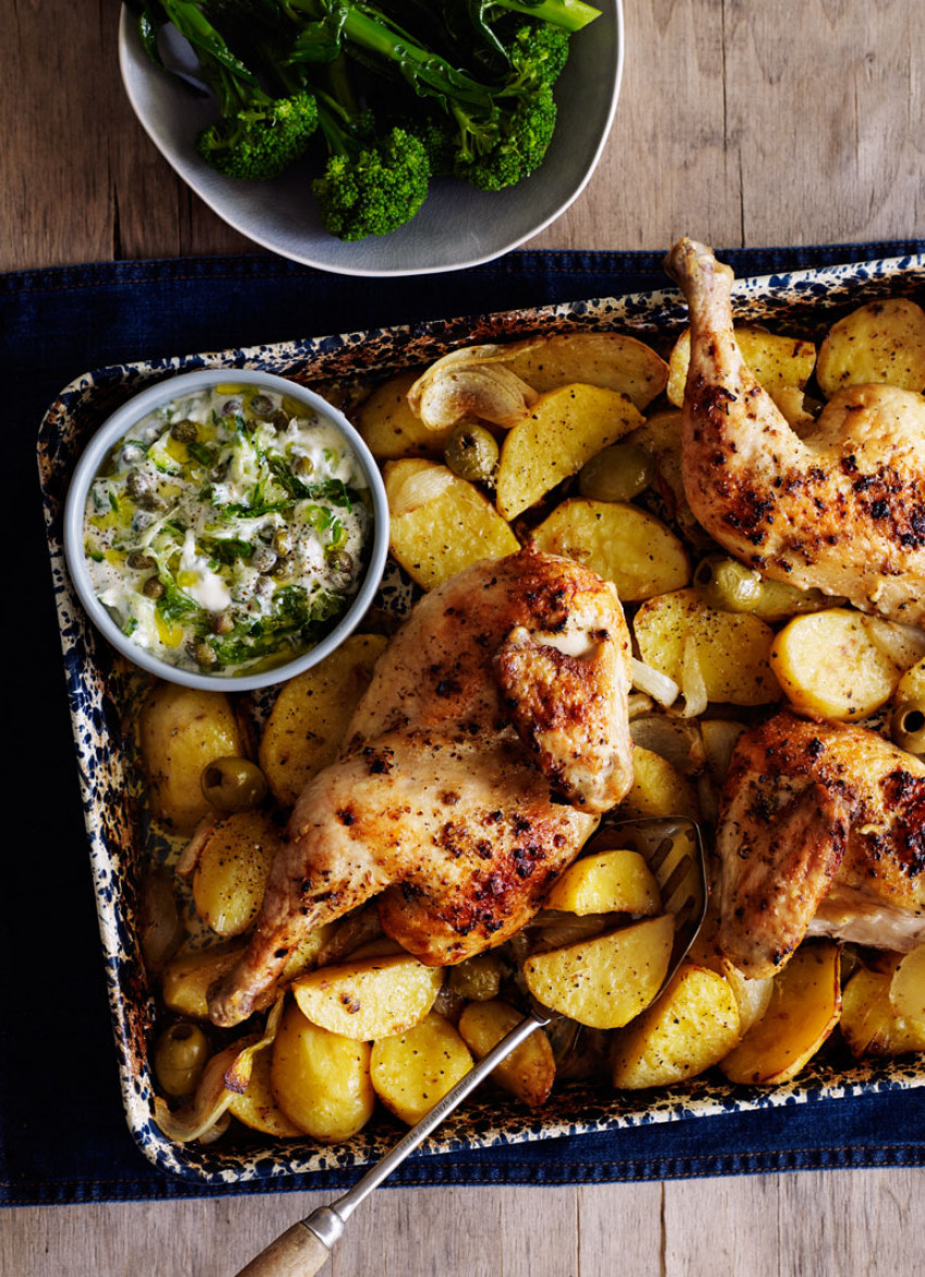 Roast Chicken on Lemon and Oregano Potatoes