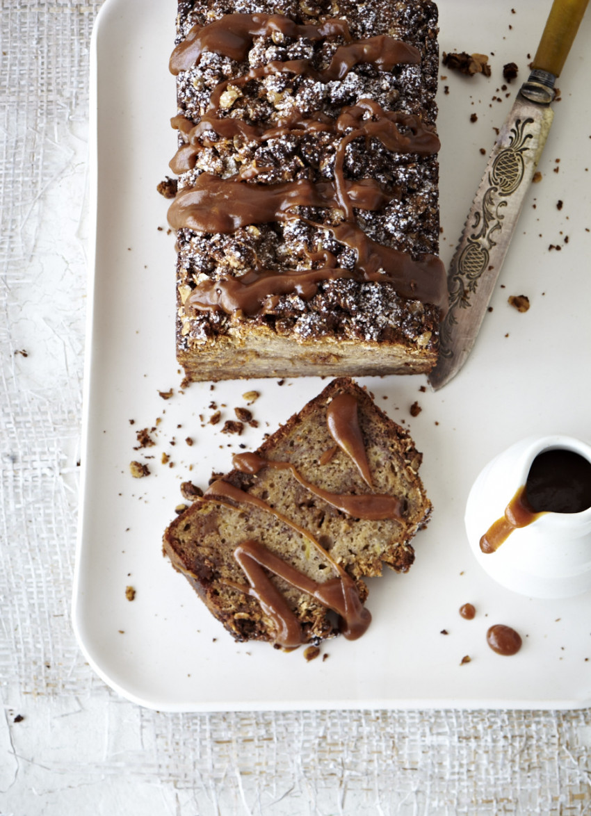 Banoffee Loaf with Anzac Crumble and Salted Caramel Sauce