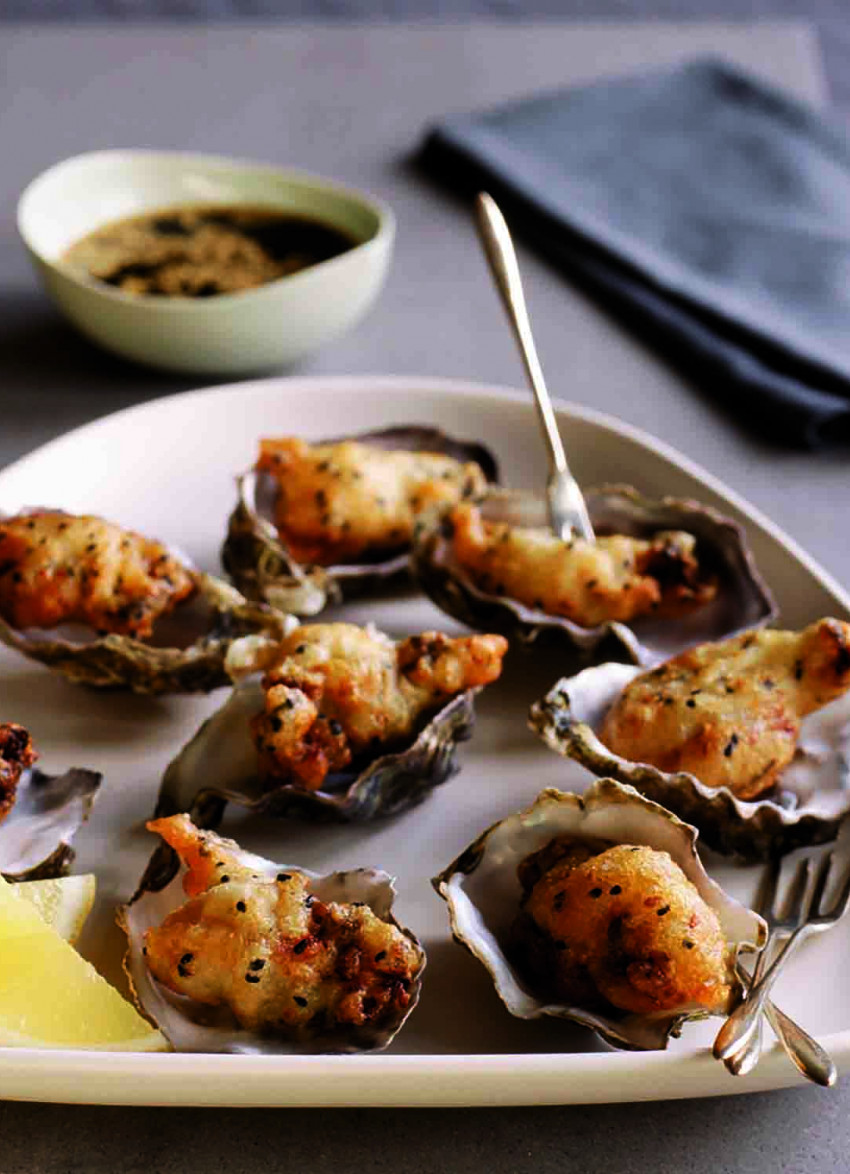 Tempura Oysters with Ginger and Mirin Dipping Sauce