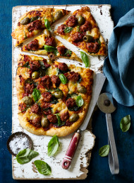 Lamb Merguez Sausage, Mozzarella and Spinach Pizza