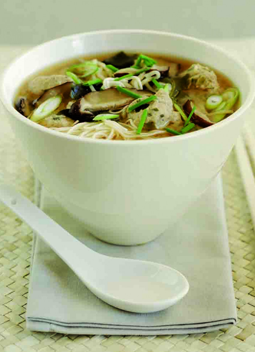 Shiitake, Miso Soup with Chicken Dumplings