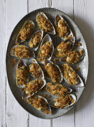 Grilled Mussels with Herb, Garlic and Lemon Crumbs