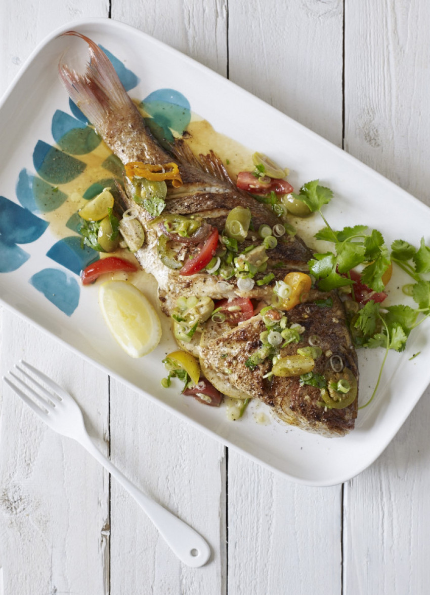 Baby Snapper with Green Olive, Jalapeo and Tomato Salsa