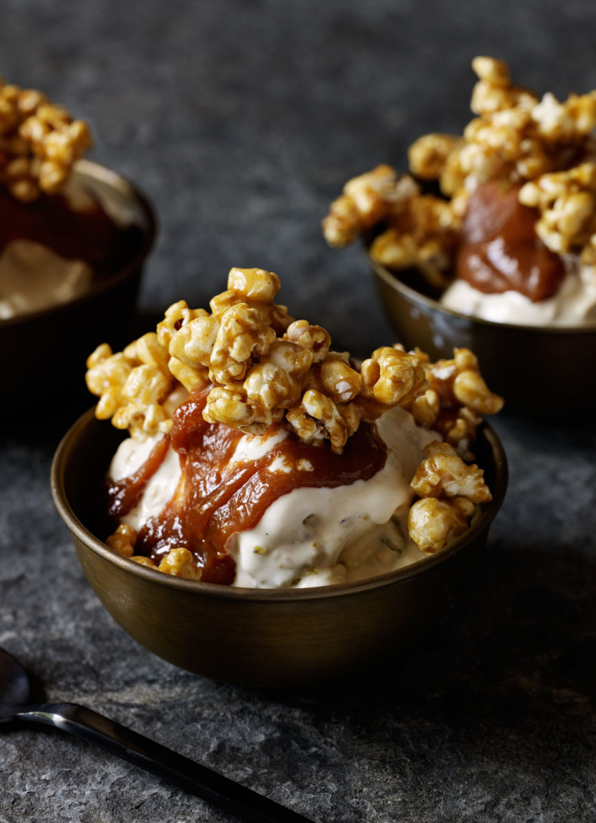 Pistachio Halva Ice Cream with Caramel Tahini Sauce