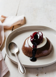 Dark Chocolate Panna Cotta with Red Wine Poached Plums
