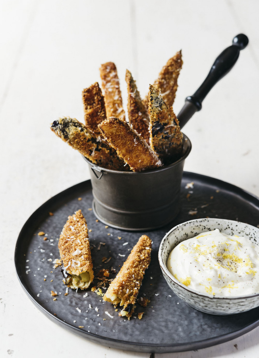 Crispy Eggplant Chips with Garlic Mayo