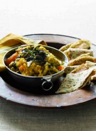 Spicy Dahl and Eggplant with Coriander and Ginger Dosa