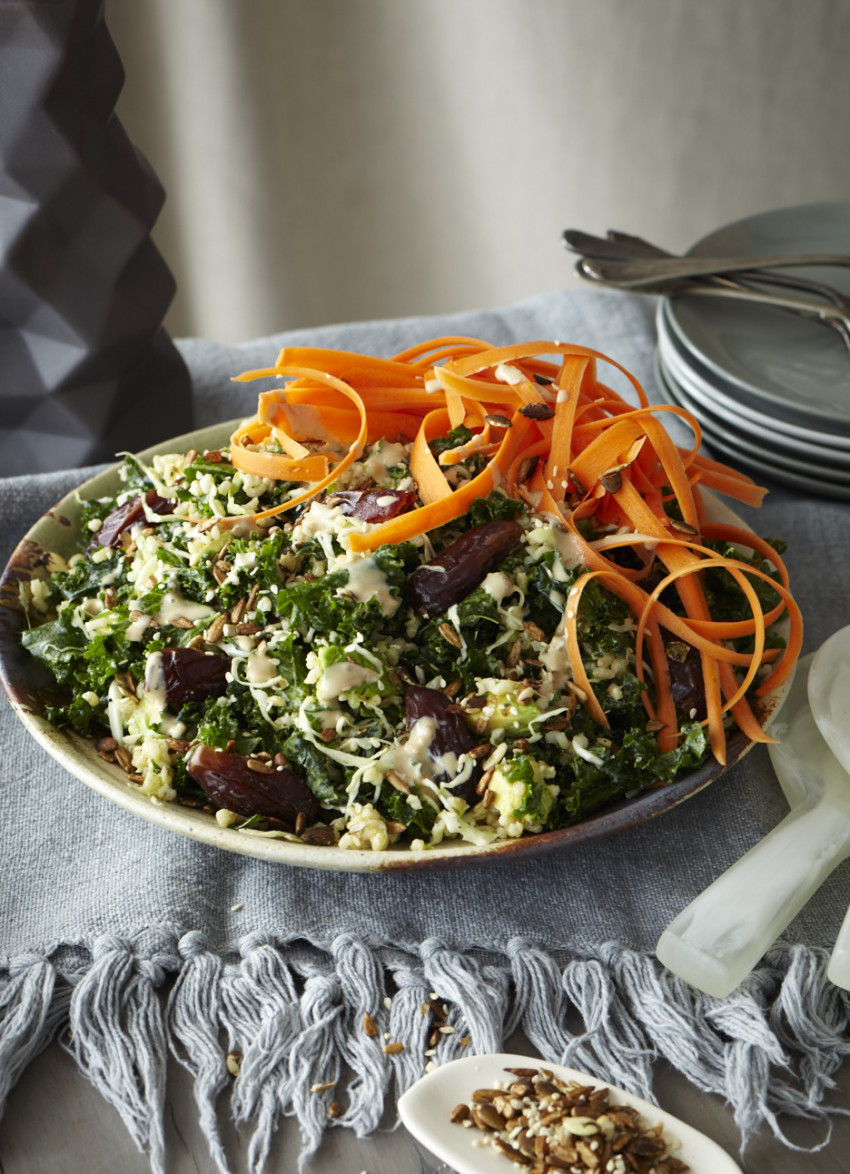 Kale, Brown Rice and Avocado Salad with Miso and Tahini Dressing