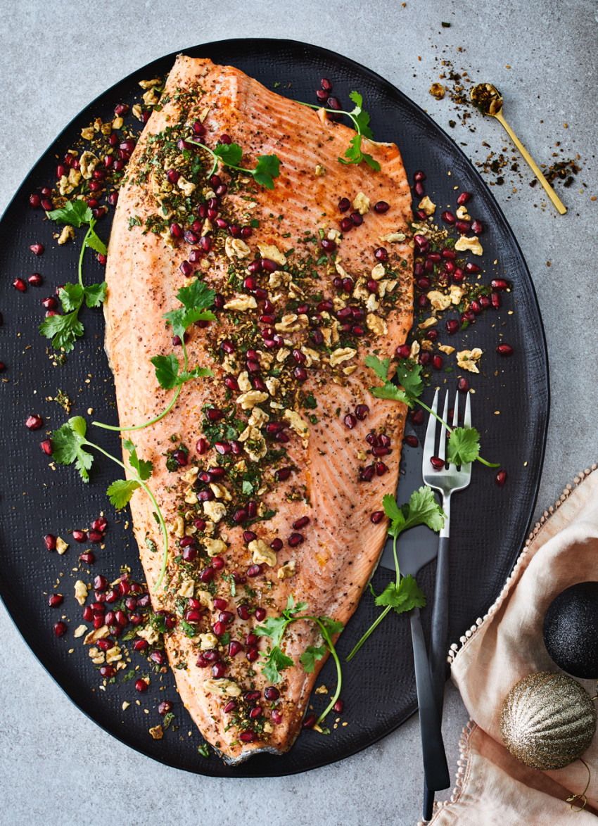 Harissa Roasted Salmon with Walnut Dukkah