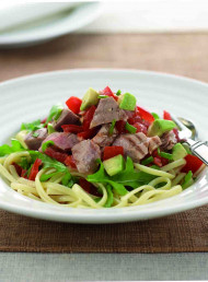 Grilled Tuna on Linguine with Rocket, Tomato and Lemon