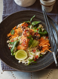 Ginger and Caramel Salmon with Asian Greens
