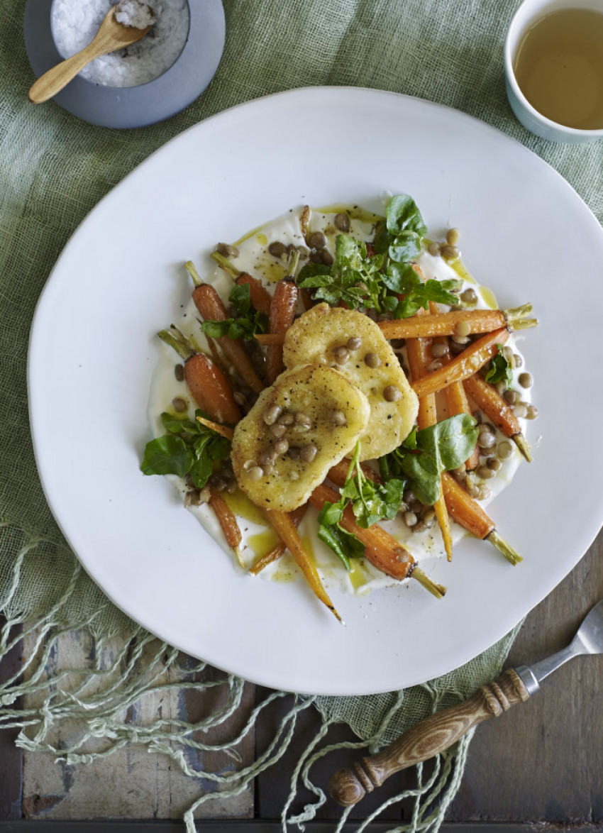 Roasted Carrot, Lentil and Haloumi Salad