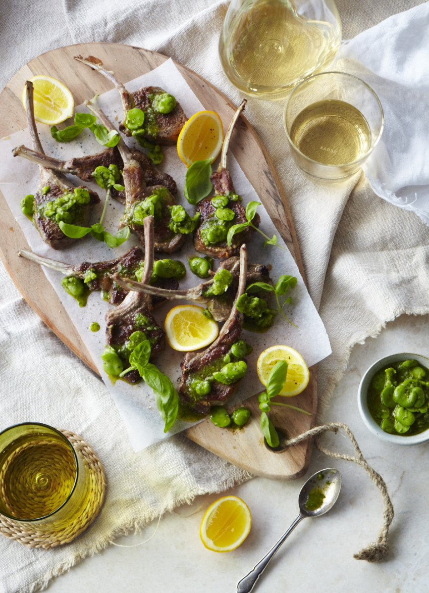 Rack of Lamb with Crushed Broad Bean and Basil Salsa