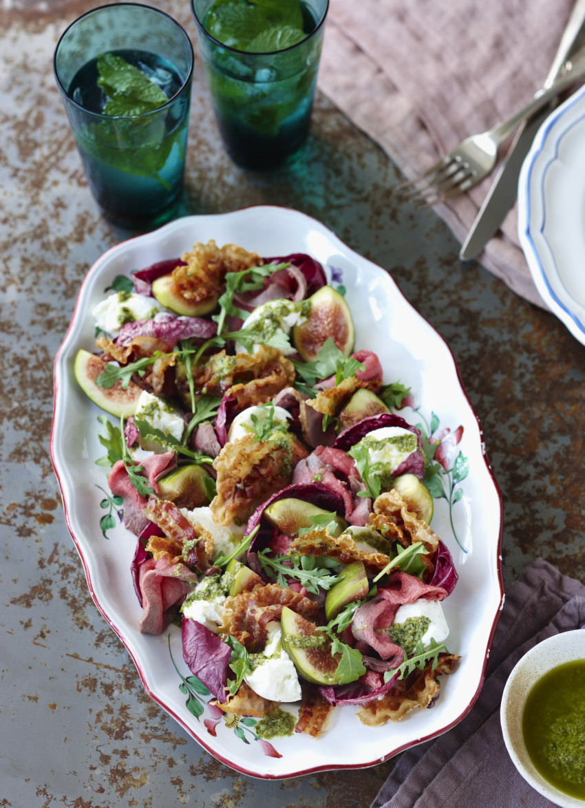 Beef Salad with Fresh Figs, Rocket and Mozzarella and Basil Dressing