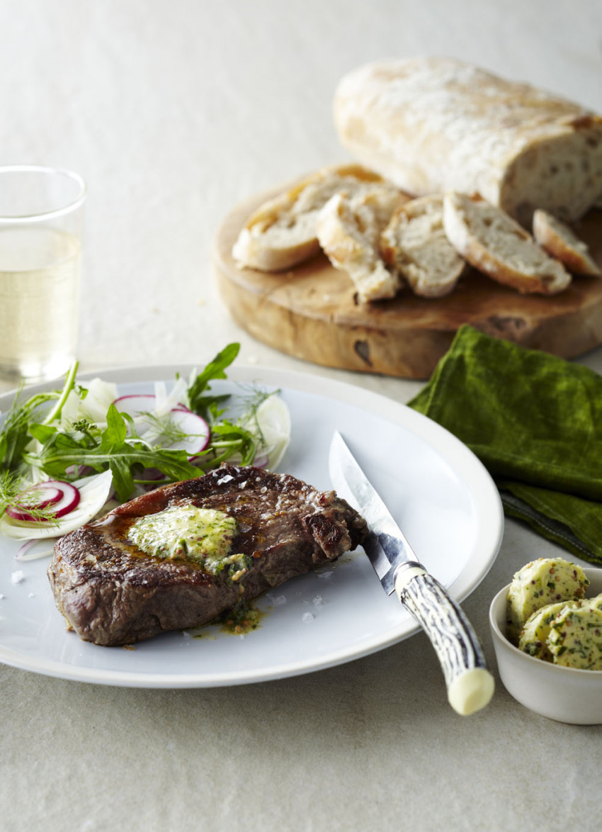 Rib-eye Steak with Mustard and Parsley Butter