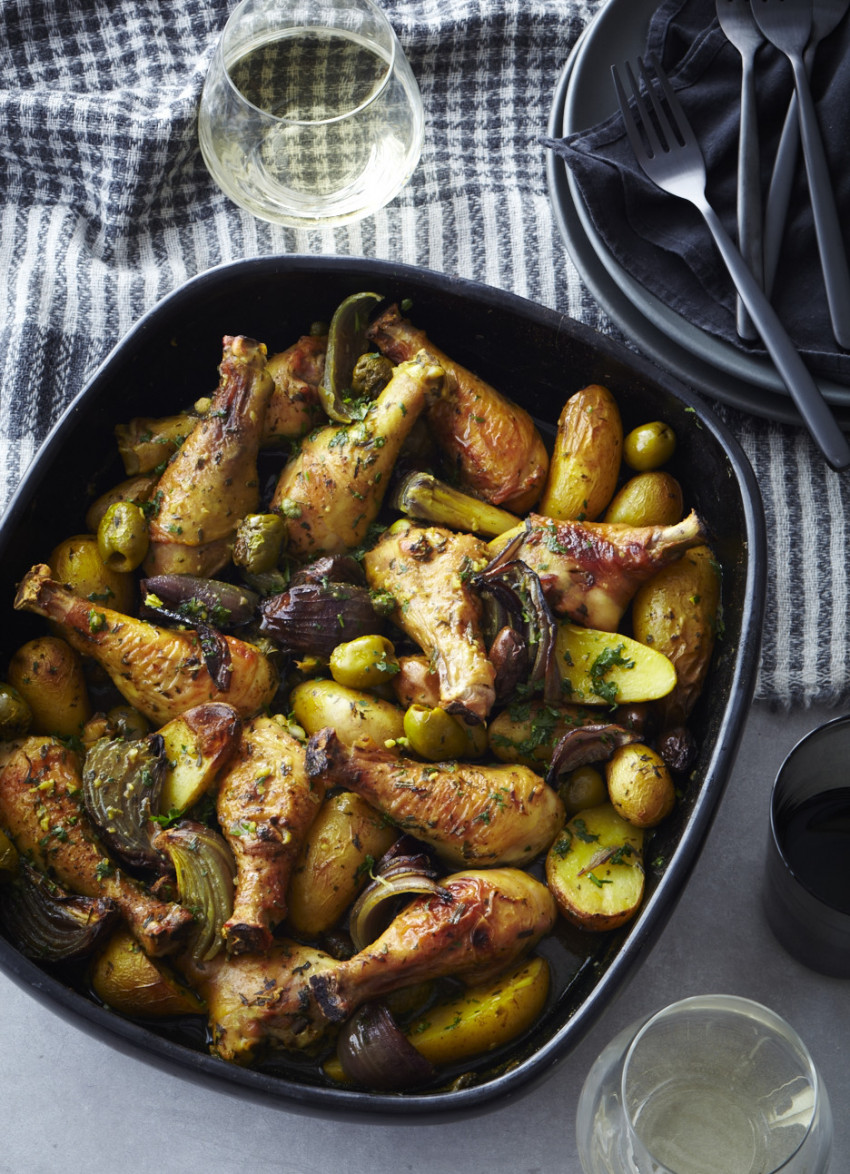 Baked Chicken with Potatoes, Olives and Capers
