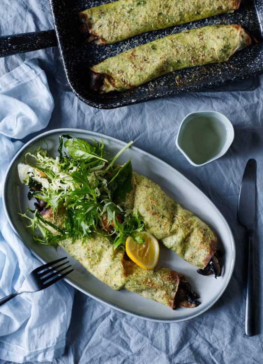 Herb Crêpes with Mushrooms and Soft Cheese
