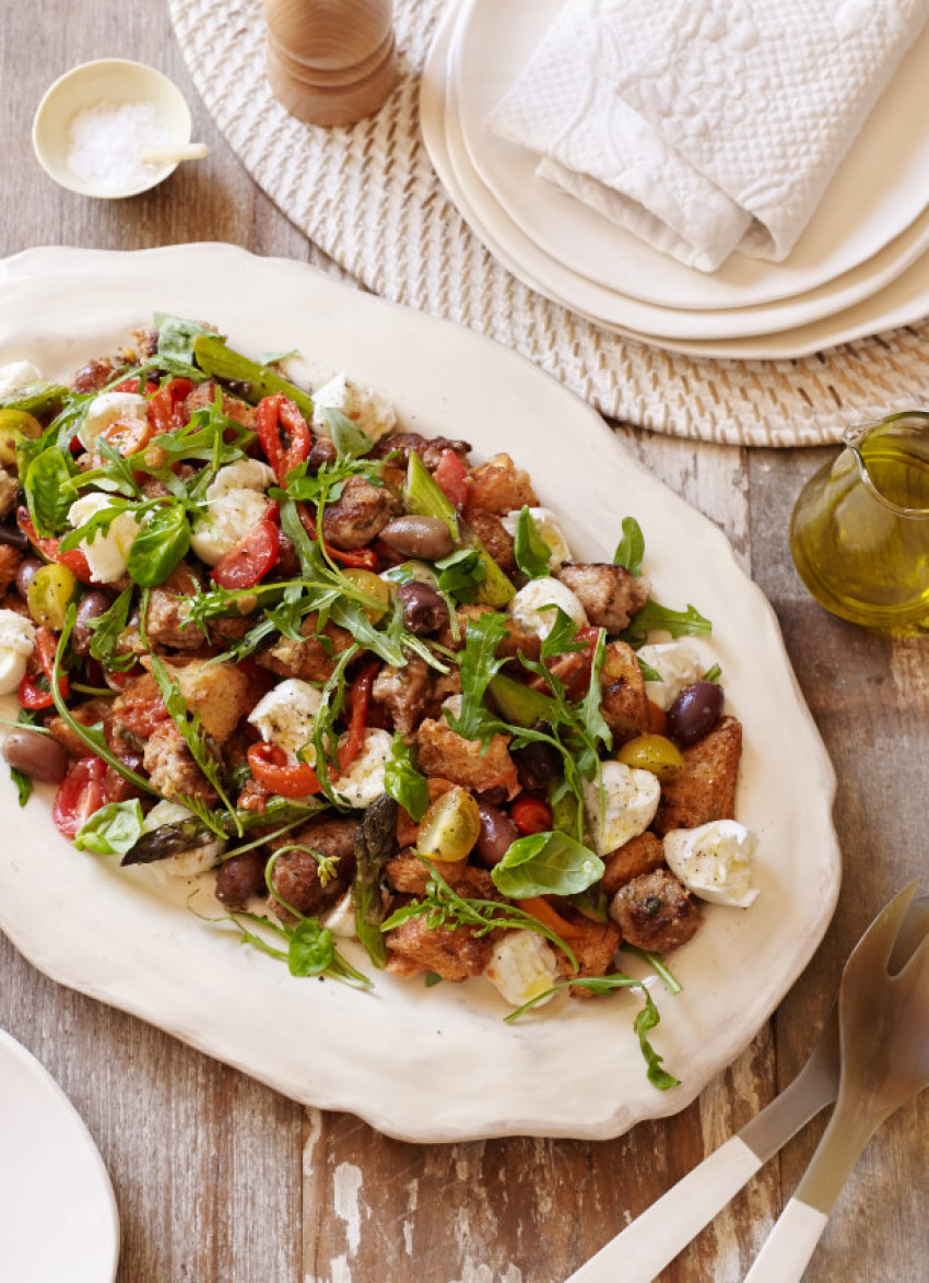 Panzanella with Crispy Sausage and Bocconcini 