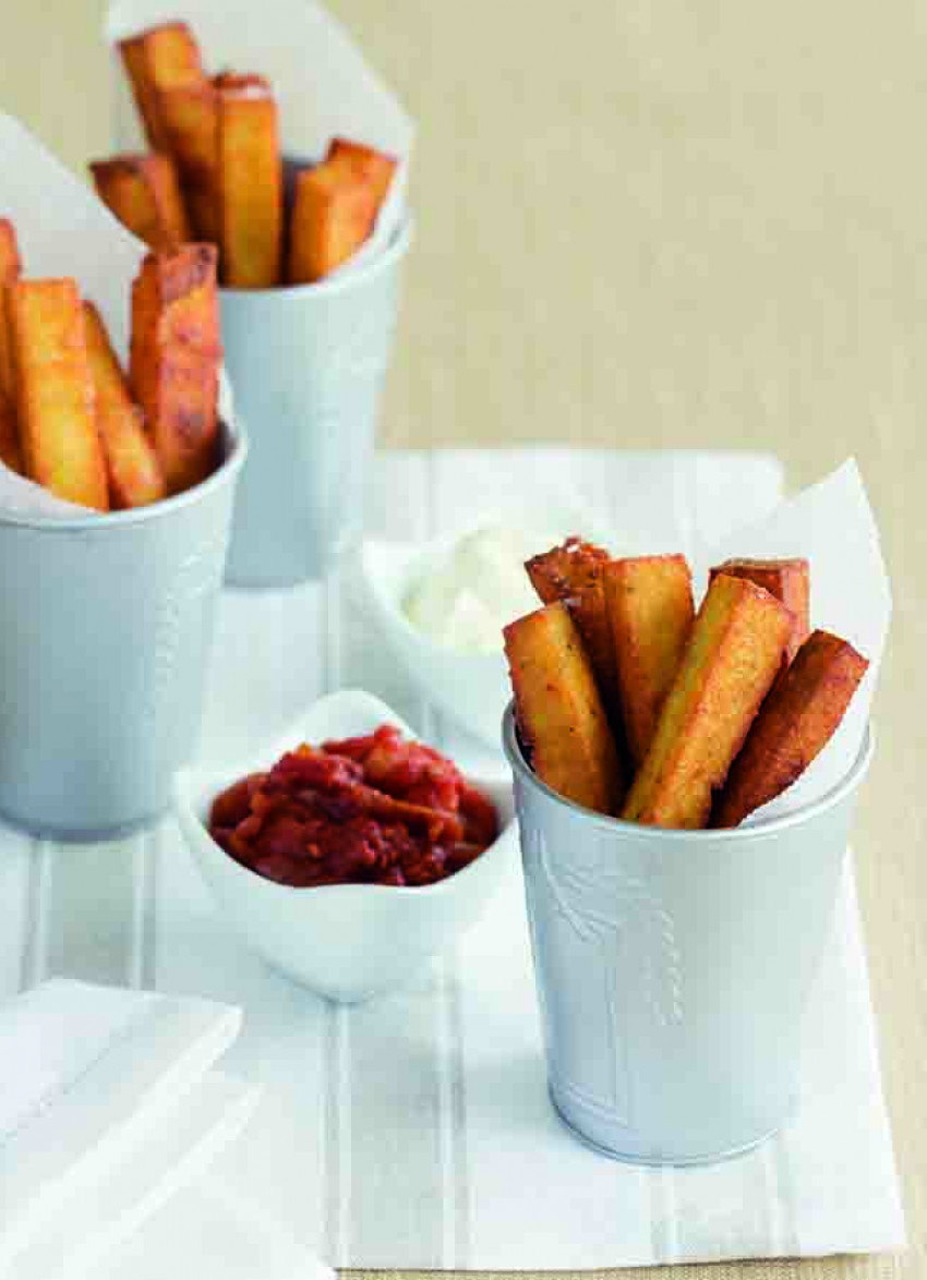 Polenta Chips with Spicy Tomato Sauce
