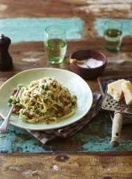Bacon, Leek and Peas with Fettuccine