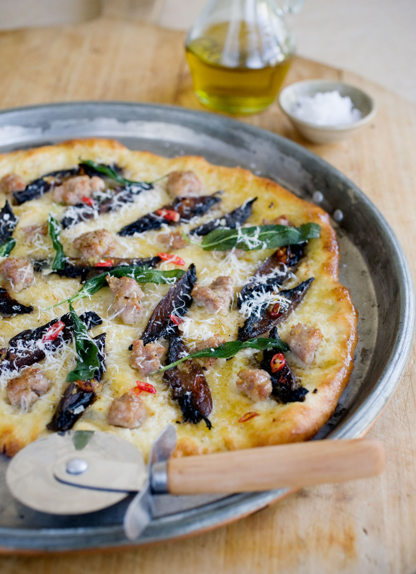 Sausage, Mushroom and Sage Pizza Bianco