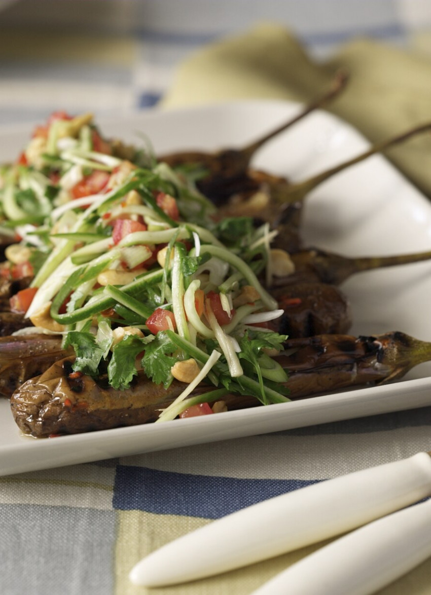 Grilled Japanese Eggplant Salad with Lime and Chilli Dressing