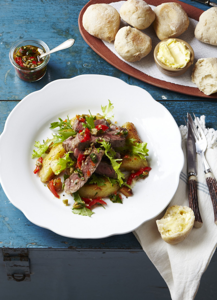 Grilled Steak with Green Olive and Pepperdew Salsa