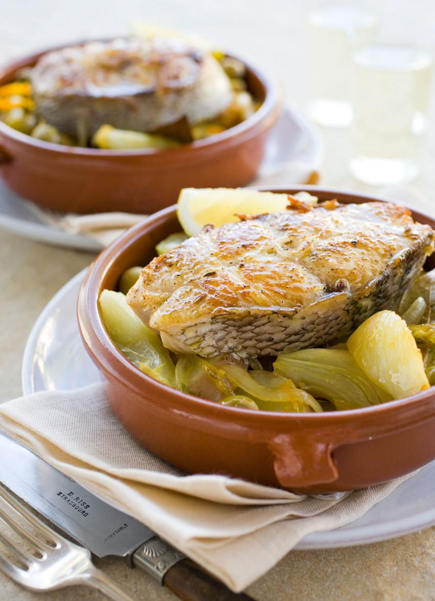 Baked Fish Steaks with Fennel, Potatoes and Saffron