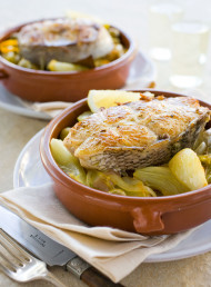 Baked Fish Steaks with Fennel, Potatoes and Saffron
