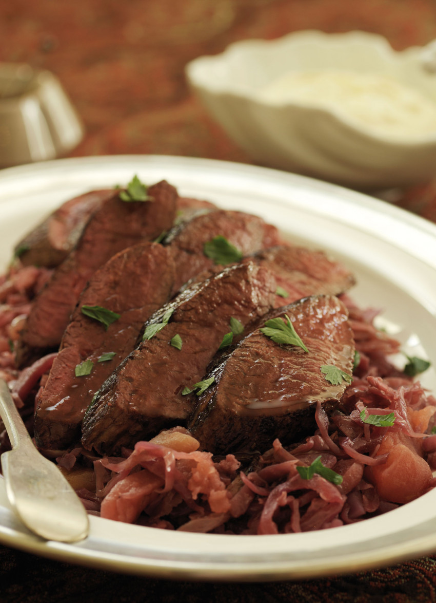 Ostrich with Red Cabbage and Horseradish Cream