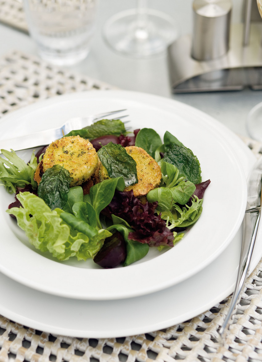 Goats Cheese Fritters with Beetroot and Fried Mint