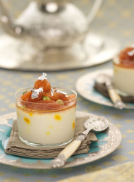 Saffron and Cardamom Custards with Poached Apricots