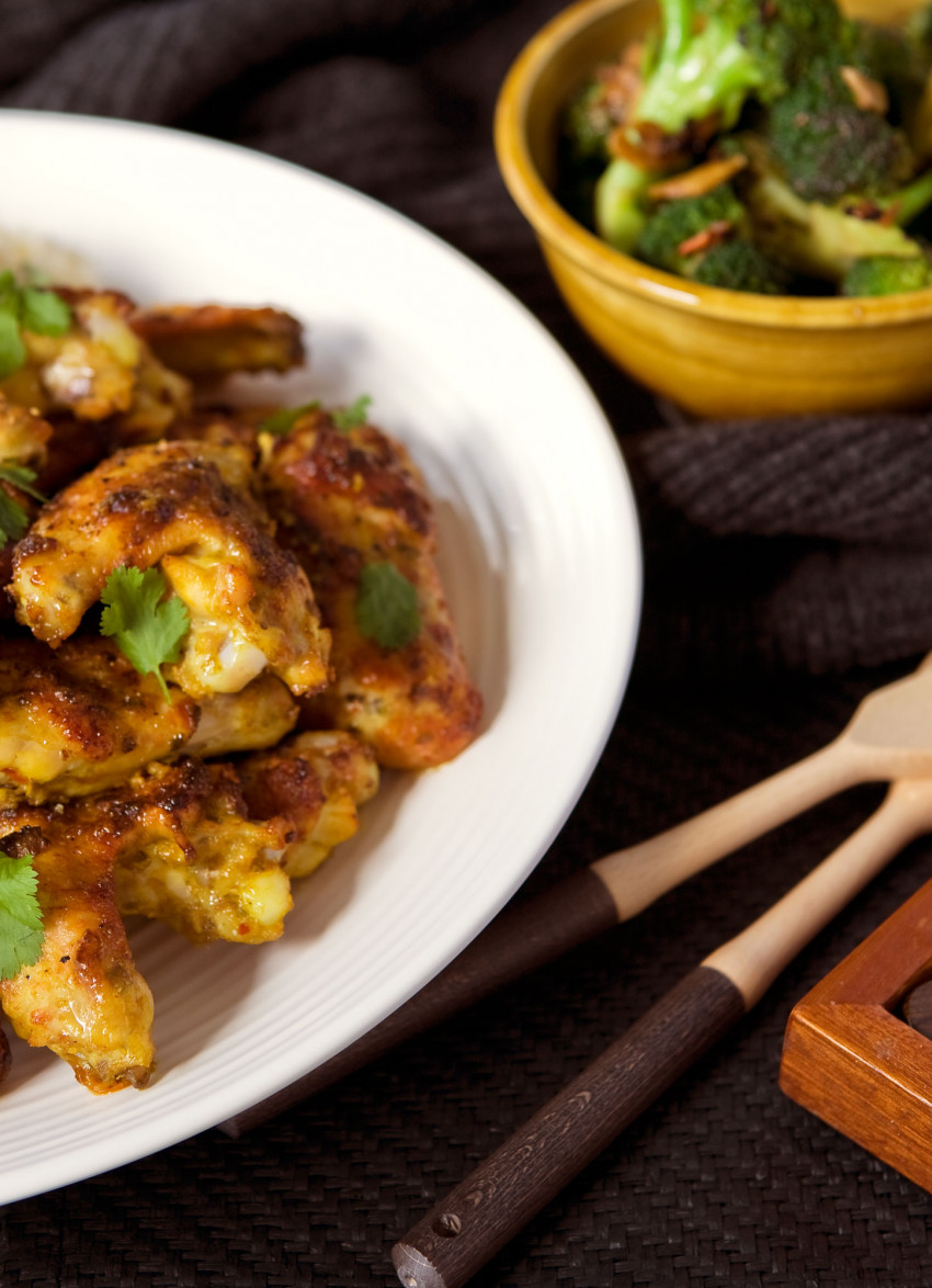 Asian Chicken Wings, Ginger Rice and Broccoli with Black Bean Sauce