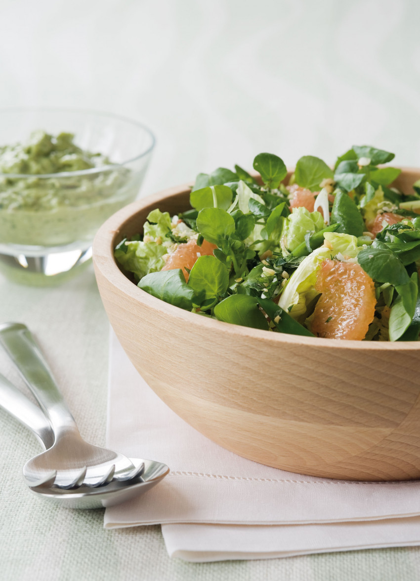 Mixed Greens and Grapefruit Salad with Avocado Dressing