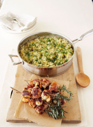 Pancetta-Wrapped Scallops with Saffron and Herb Risotto