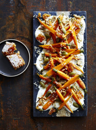 Roasted Carrots with Quinoa, Green Olives and Honeycomb