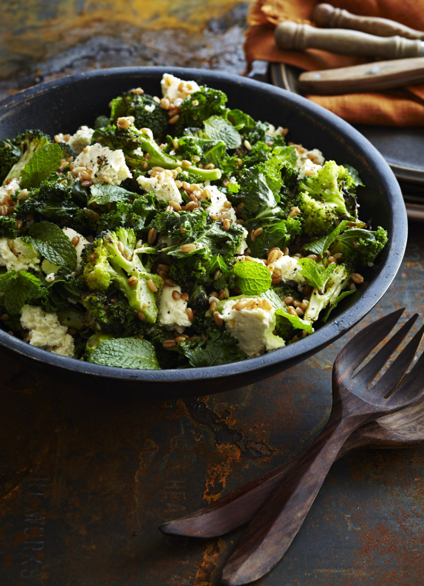 Roast Broccoli with Spelt, Kale and Ricotta