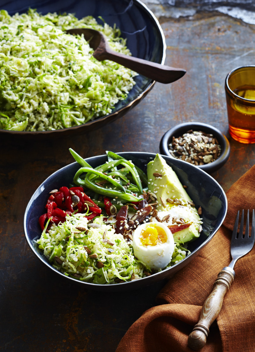Shaved Brussels Sprouts and Cracked Wheat Tabbouleh Bowl