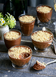 Dark Chocolate Amaretto Mousses with Amaretti Crumbs