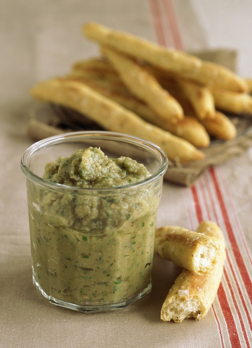 Aubergine Caviar with Fennel Grissini