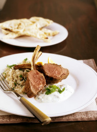Baby Rack of Lamb with Indian Spices, Yoghurt Chutney and Spiced Basmati Rice