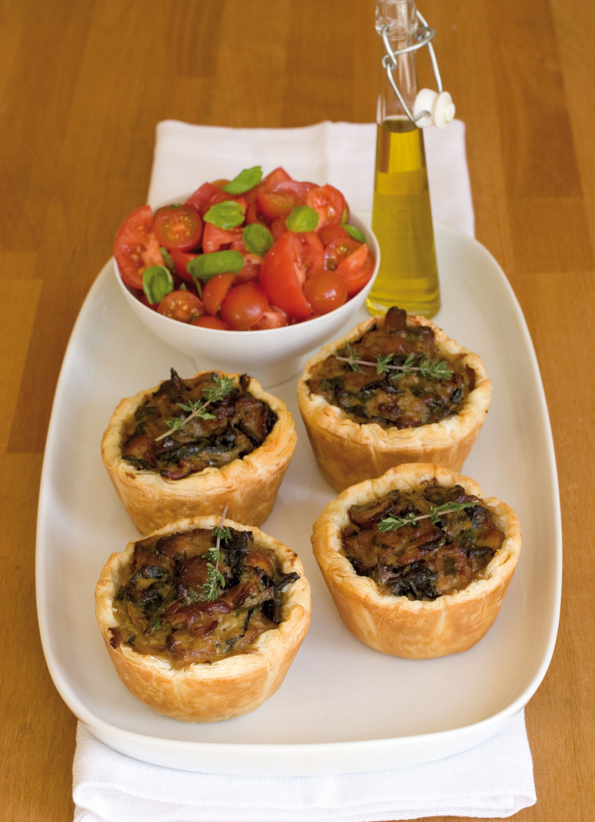 Caramelised Onion, Bacon and Spinach Tarts