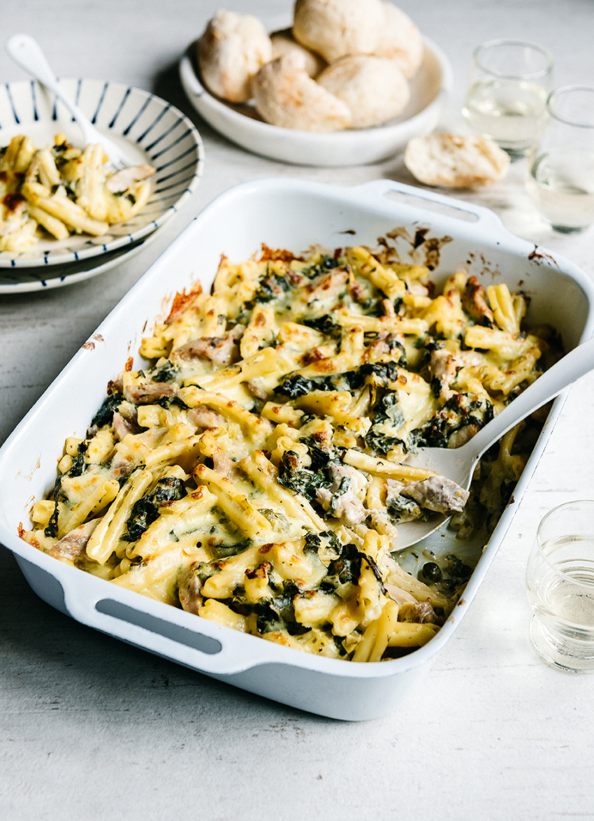 Baked Chicken Pasta with Capers, Lemon and Spinach » Dish Magazine