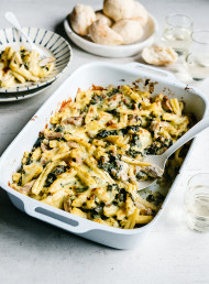 Baked Chicken Pasta with Capers, Lemon and Spinach